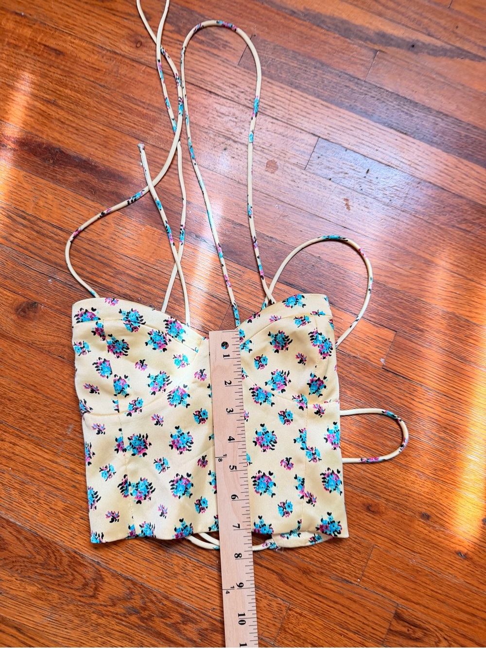 ZARA Floral Corset Cami Top M Y2K Strappy Tie - Picture 2 of 4